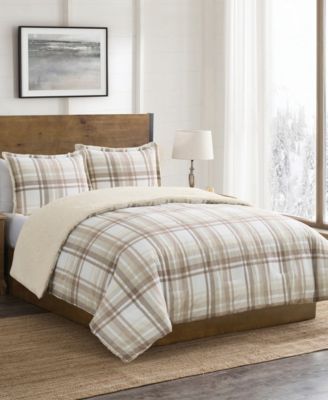 Plaid Brushed Flannel and Sherpa 3-Pc. Comforter Set, Full/Queen