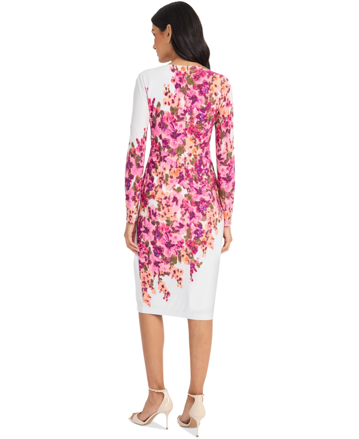 Maggy London Women's Floral-print Long-sleeve Sheath Dress In White,pink