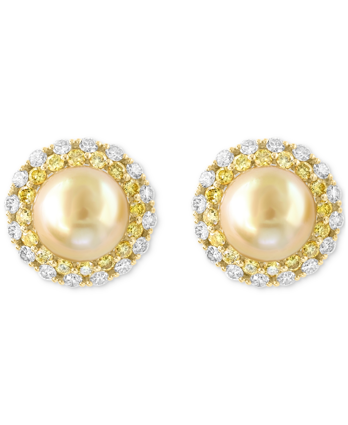 Effy Collection Effy Cultured South Sea Pearl (9mm), Yellow Diamond (2-1/20 Ct. T.w.) & White Diamond (1-1/8 Ct. T.w In Gold