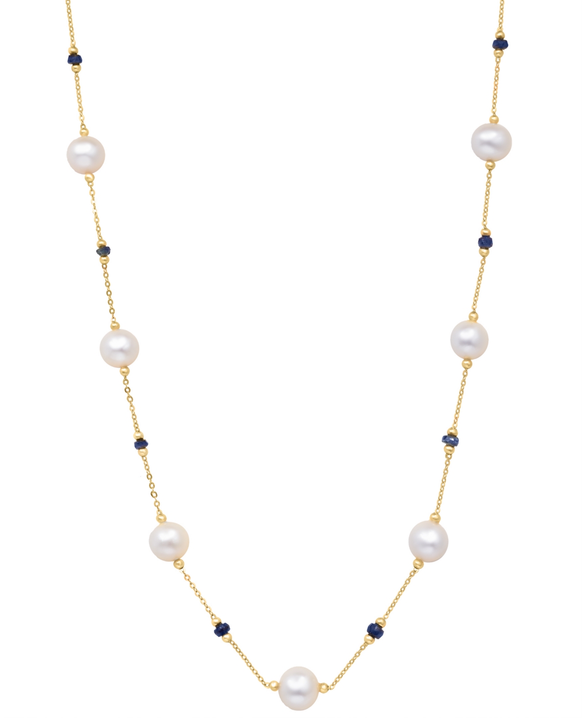 Effy Collection Effy Cultured Freshwater Pearl (8mm) & Sapphire (2-1/10 Ct. T.w.) 18" Collar Necklace In 14k Gold In Gold