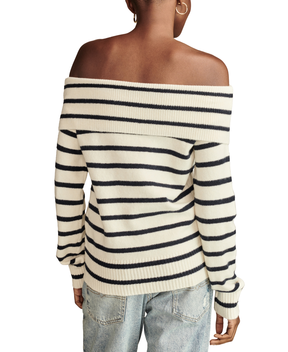 Lucky Brand Women's Off-the-shoulder Long-sleeve Sweater In Cadet Navy,tofu