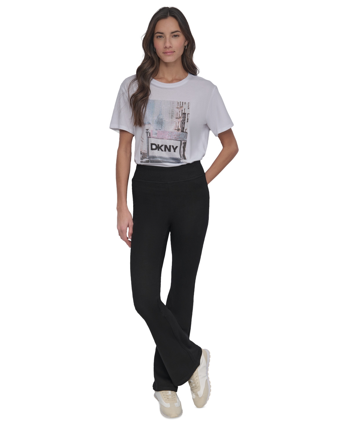 DKNY JEANS WOMEN'S HIGH-RISE PULL-ON FLARE JEANS 