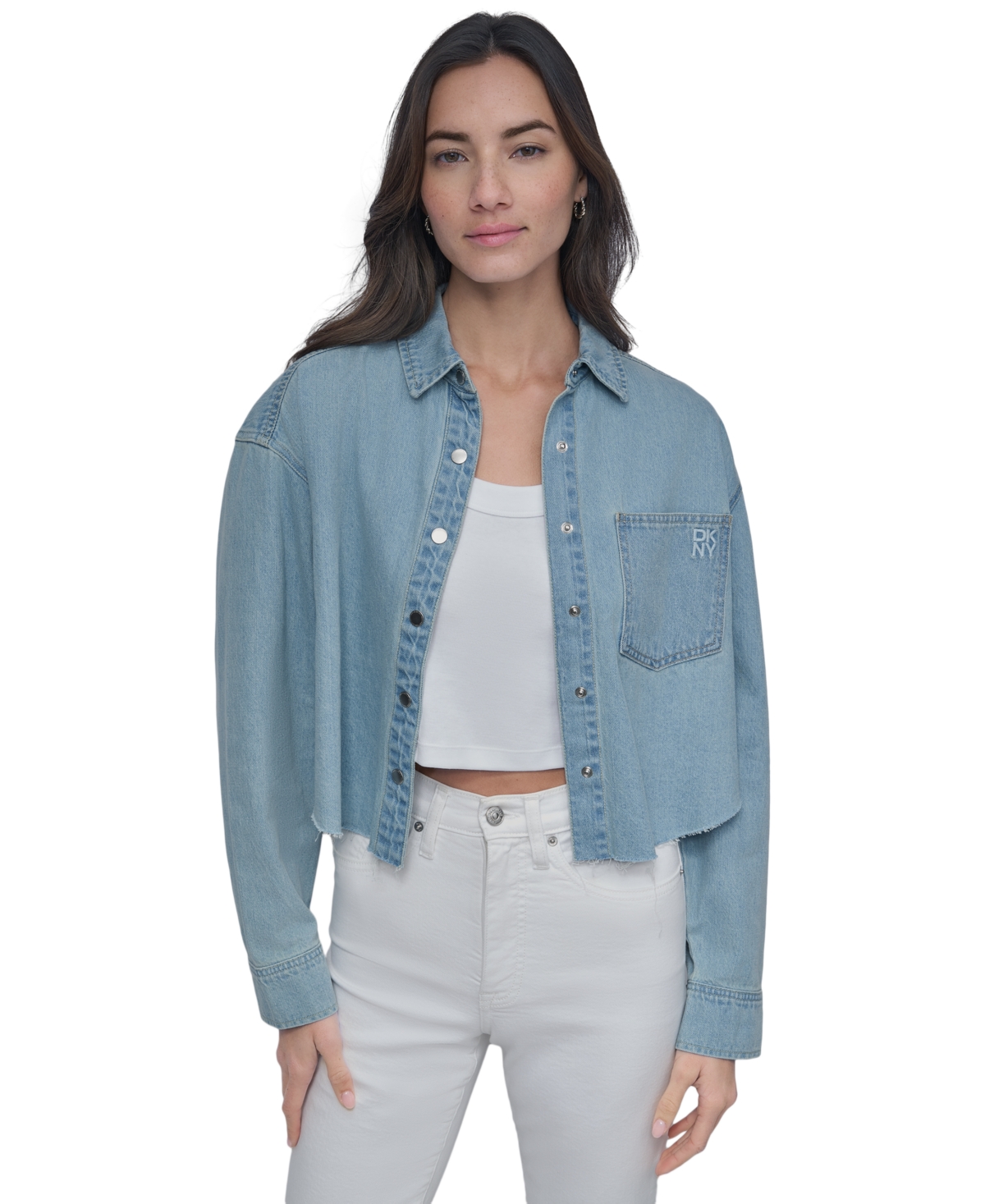 DKNY JEANS WOMEN'S CROPPED CHAMBRAY SHIRT 
