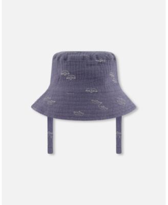 Baby Boys Printed Muslin Bucket Hat Navy Blue Paper Boats