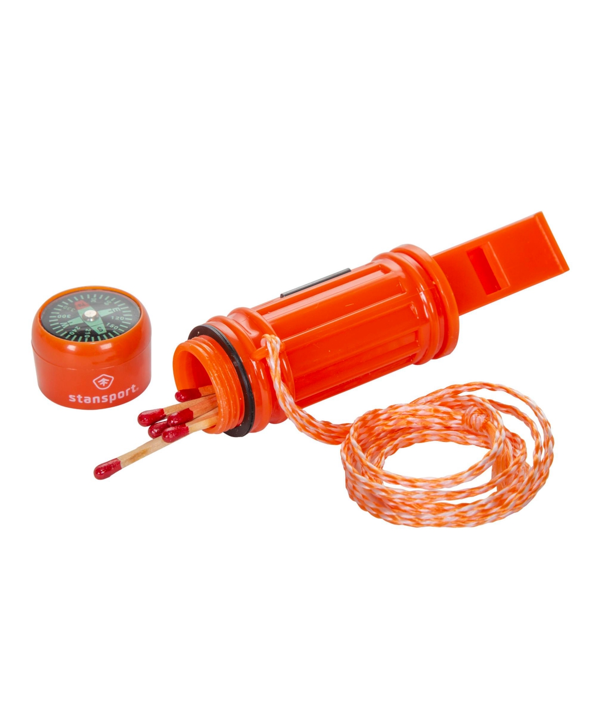 5-in-1 Plastic Survival Whistle - Orange base with black cap end