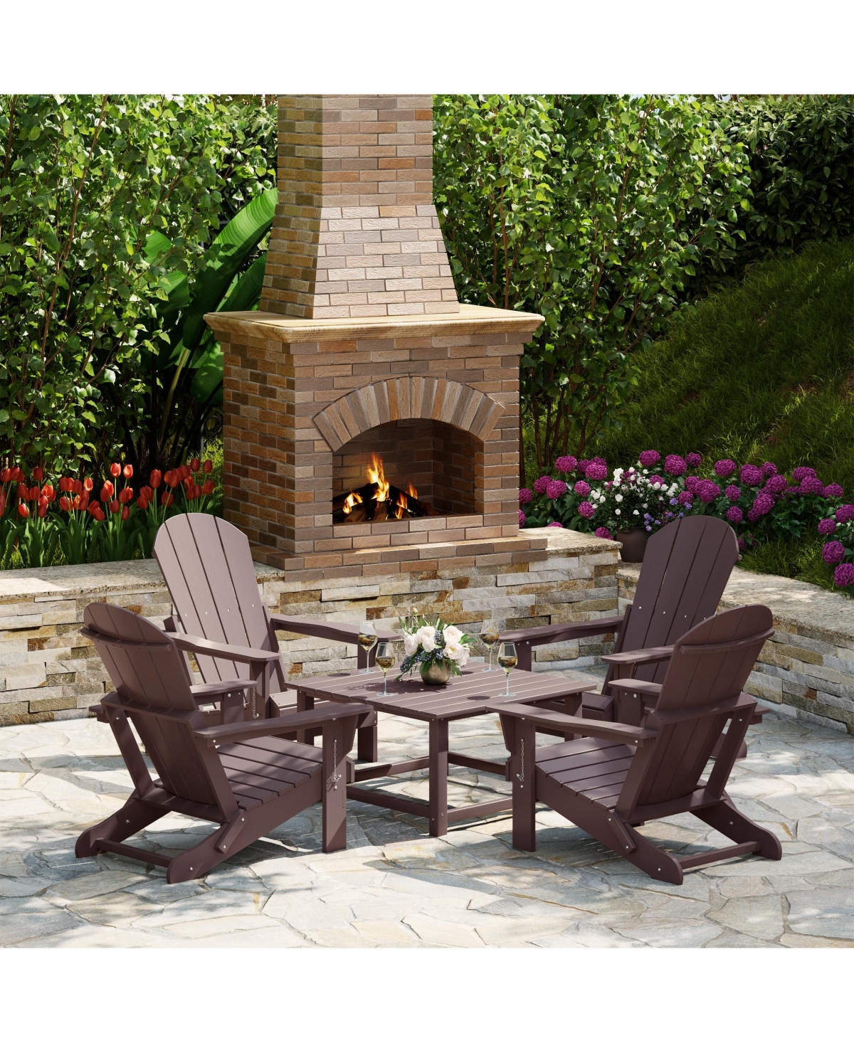 5-Piece Hdpe Adirondack Chair Outdoor Patio Square Table Conversation Set