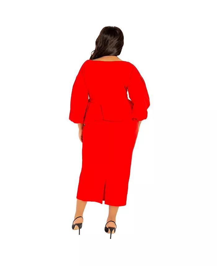 Plus Size Off Shoulder Peplum Midi Dress - thumbnail 3