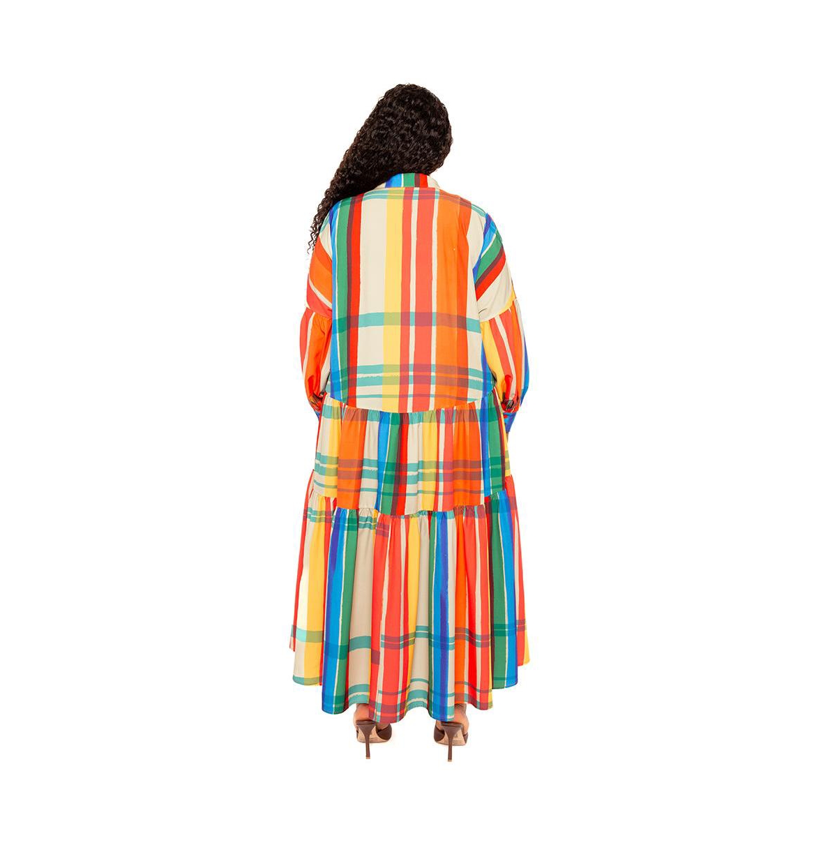 Shop Buxom Couture Women's Plus Size Plaid Puff Sleeve Tiered Shirt Dress In Rust Multi