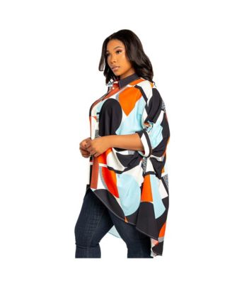 Women's Plus Size Geometric Print Flowy Hi-lo Blouse
