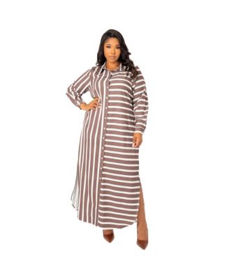 beige maxi shirt dress Vivo Asha Drop Shoulder Maxi Shirt Dress - Beige / Black Print main image 0