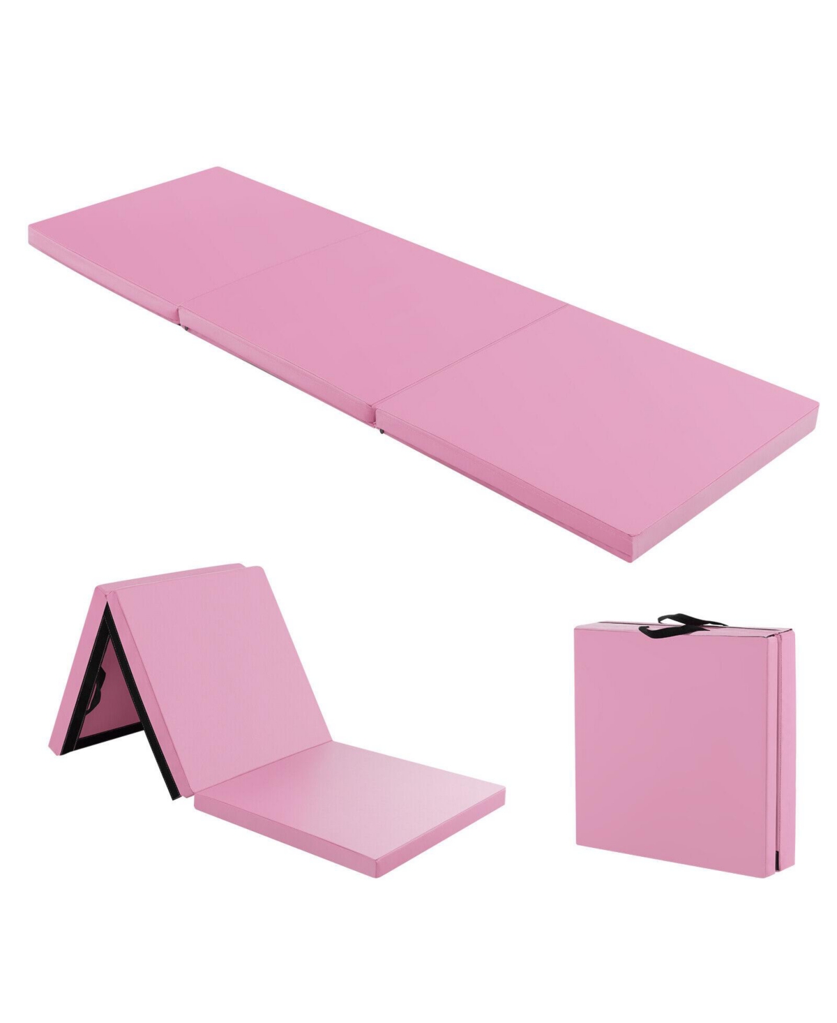 6 x 2 Ft Tri-Fold Gym Mat with Handles and Removable Zippered Cover - Pink