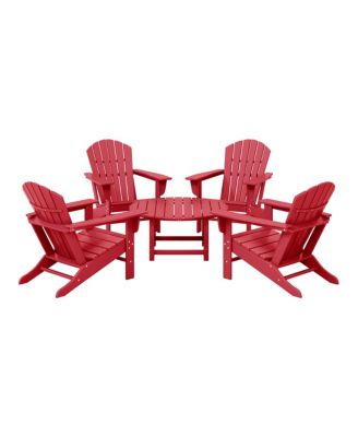 5-Piece Outdoor Patio HDPE Adirondack Chair With Round Coffee Table Conversation Set