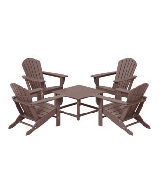 5-Piece Outdoor Patio HDPE Adirondack Chair With Square Coffee Table Conversation Set