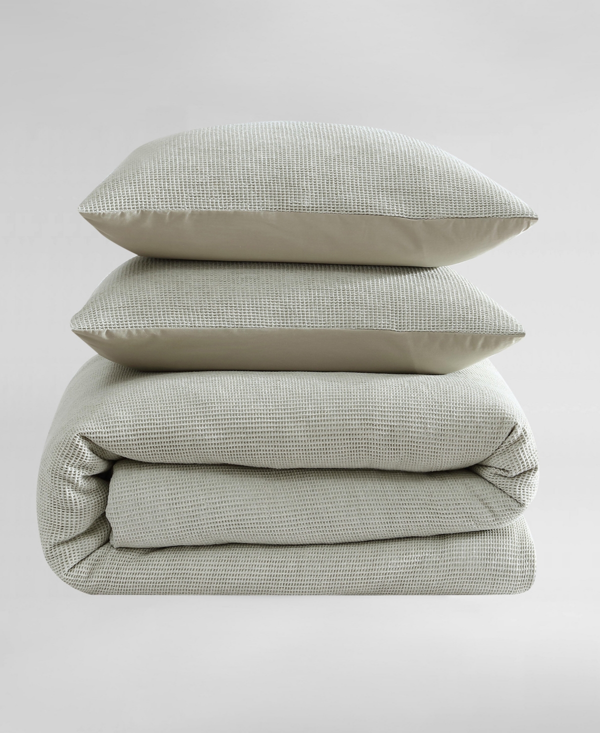 Calvin Klein Microwaffle Melange 3 Piece Duvet Cover Set, King In Pale Green