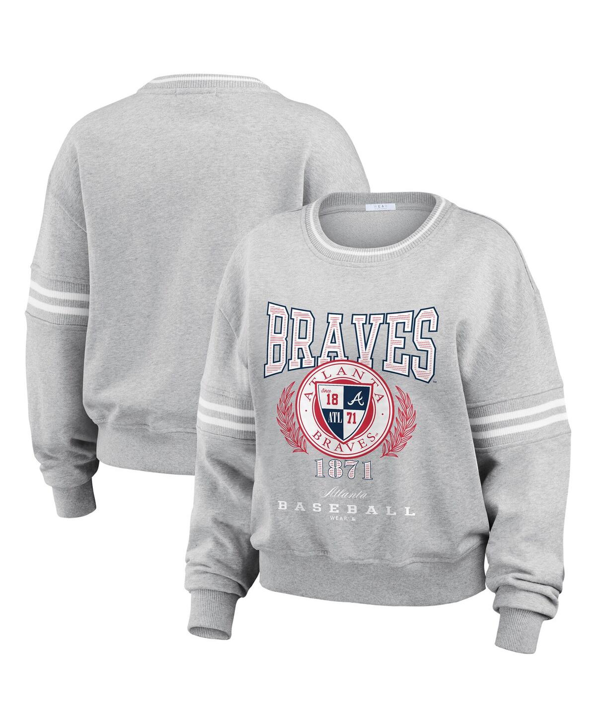 Women's Heather Gray Atlanta Braves Domestic Crest Pullover Sweatshirt - Heather Gray