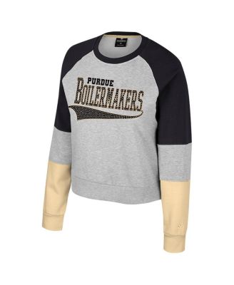Big Girls Heather Gray Purdue Boilermakers Katinka Rhinestone Pullover Sweatshirt