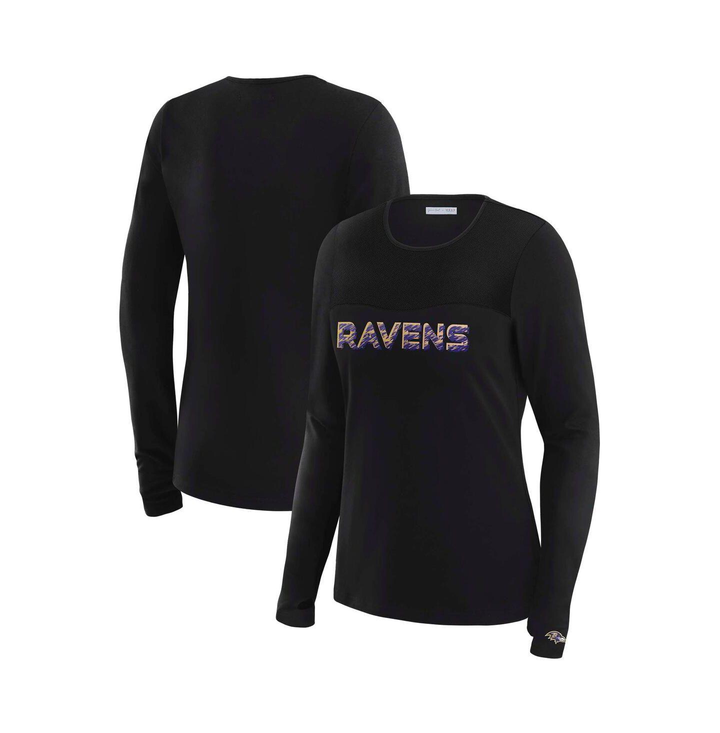 Женская футболка WEAR by Erin Andrews x Gracie Hunt Black Baltimore Ravens Mesh Panel Long Sleeve — фото 1