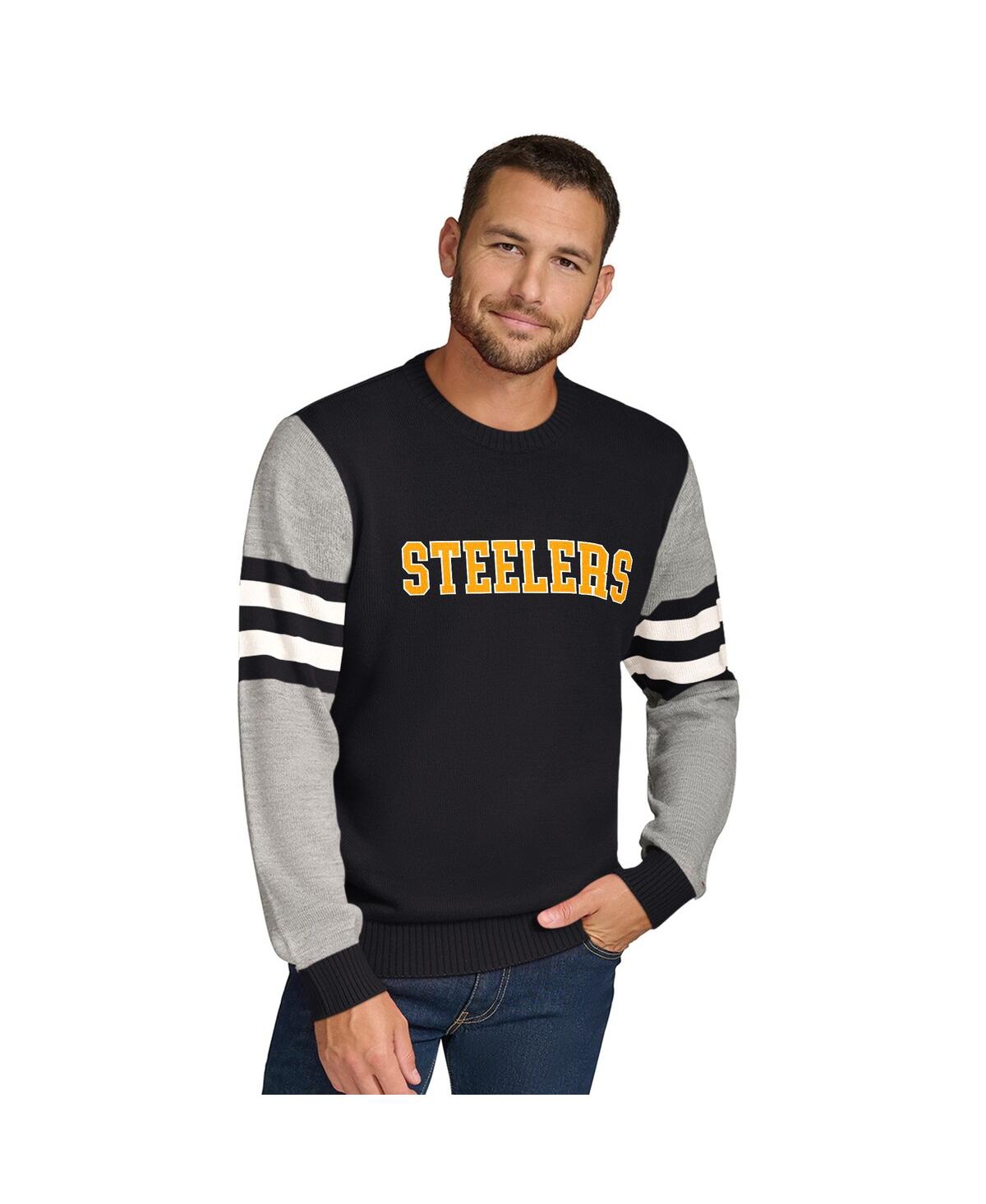 Shop Tommy Hilfiger Men's Black/heather Gray Pittsburgh Steelers Acrylic Crewneck Pullover Sweatshirt In Black,heather Gray
