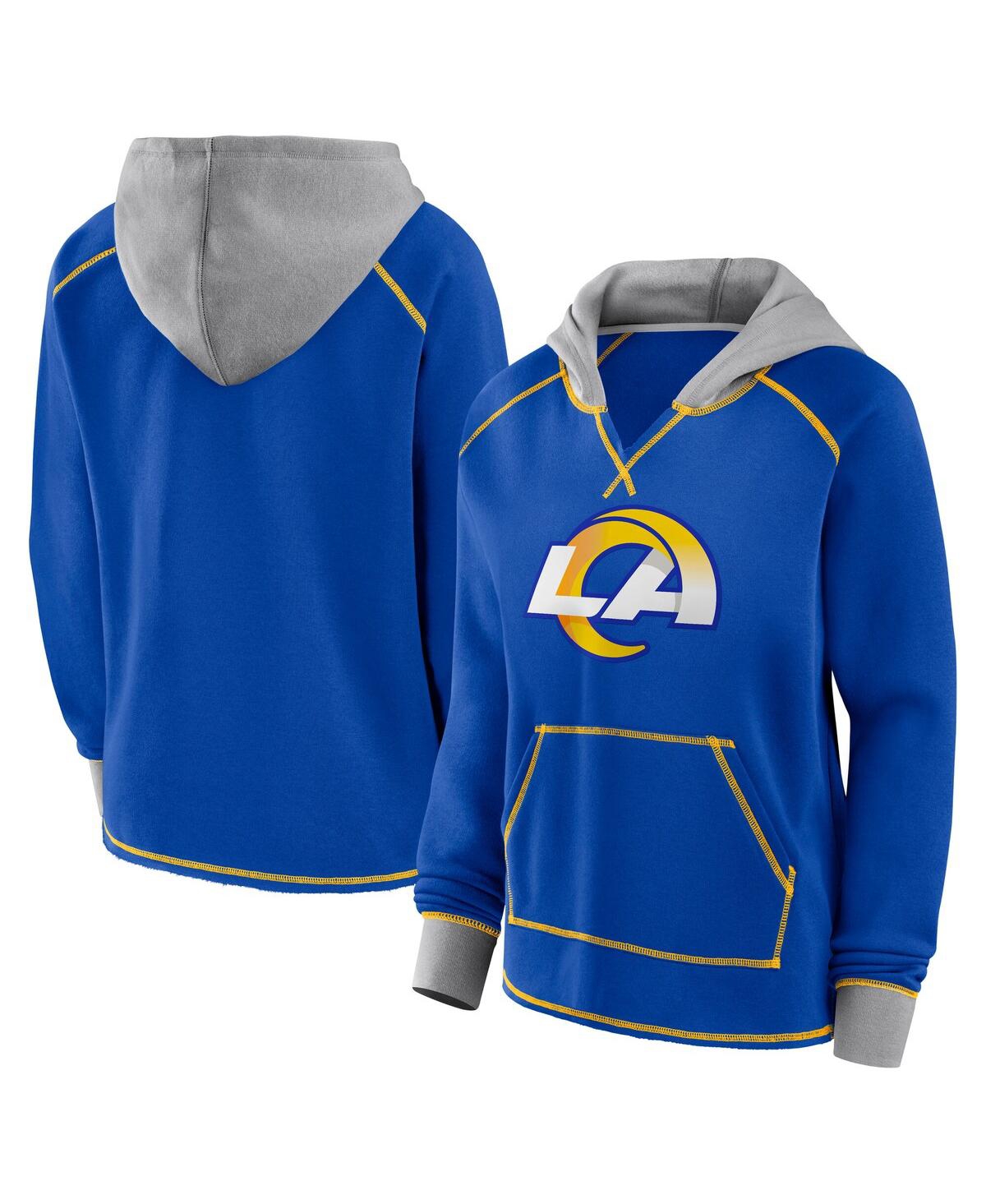 Women's Royal Los Angeles Rams Boom Fleece Pullover V-Neck Hoodie - Royal