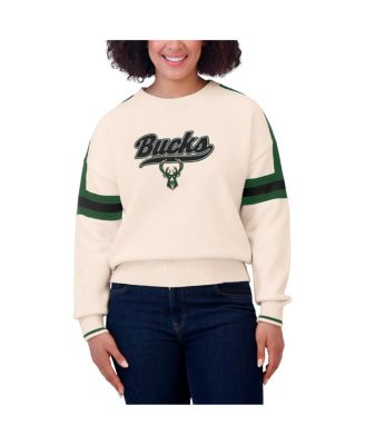 Women's Cream Milwaukee Bucks Stripe Pullover Sweater