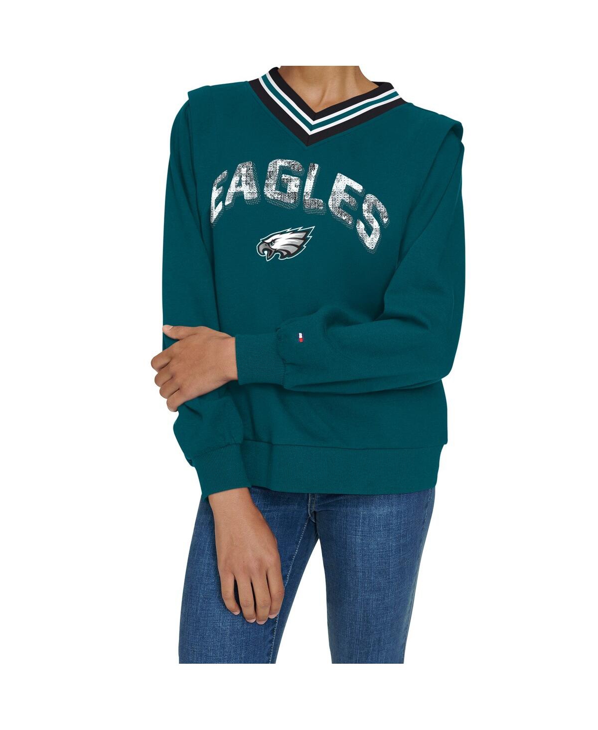 Tommy Hilfiger Women's Midnight Green Philadelphia Eagles Alice V-neck Pullover Sweatshirt In Green
