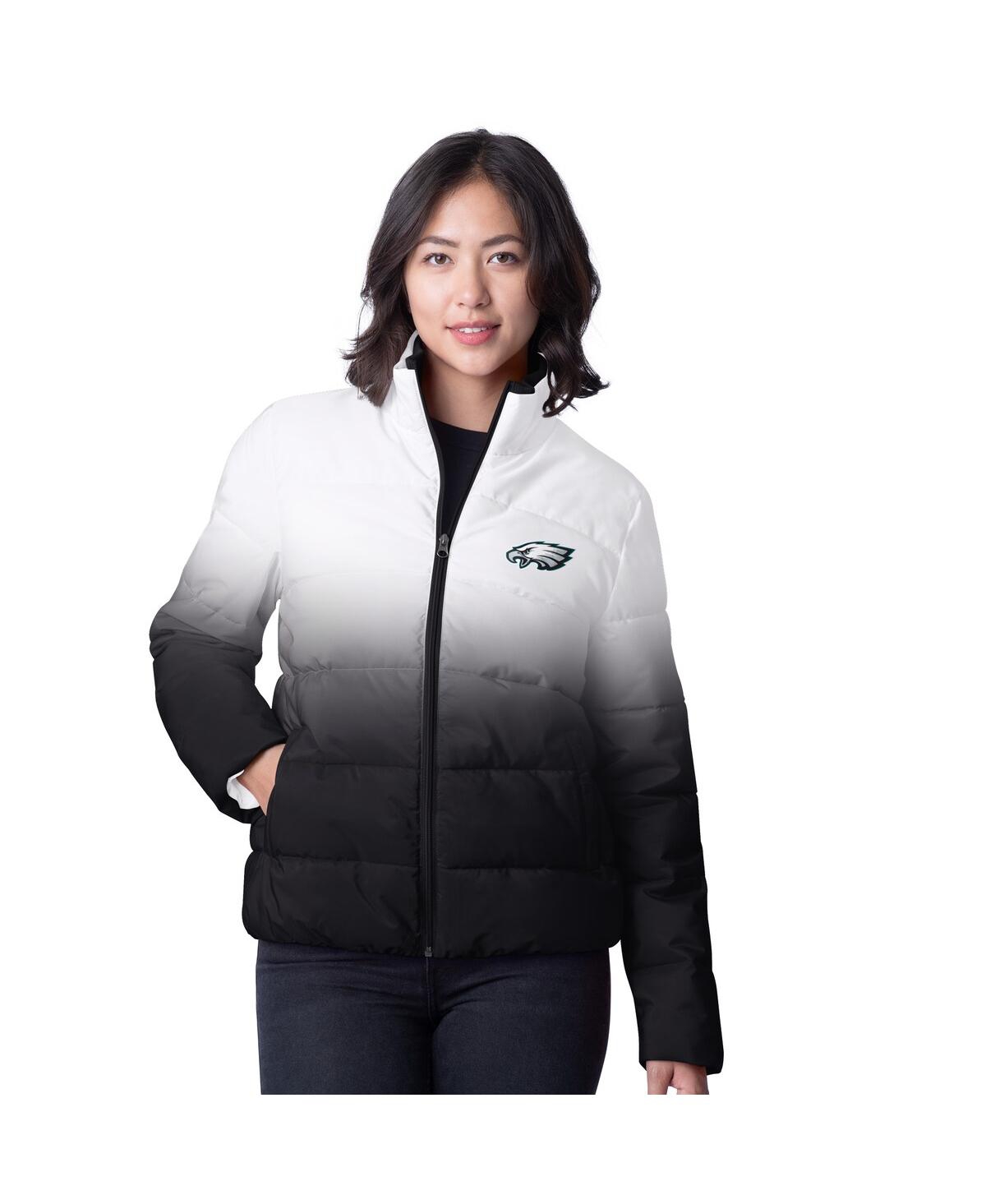G-III 4HER BY CARL BANKS WOMEN'S BLACK PHILADELPHIA EAGLES OVERTIME OMBRE FULL-ZIP PUFFER JACKET 