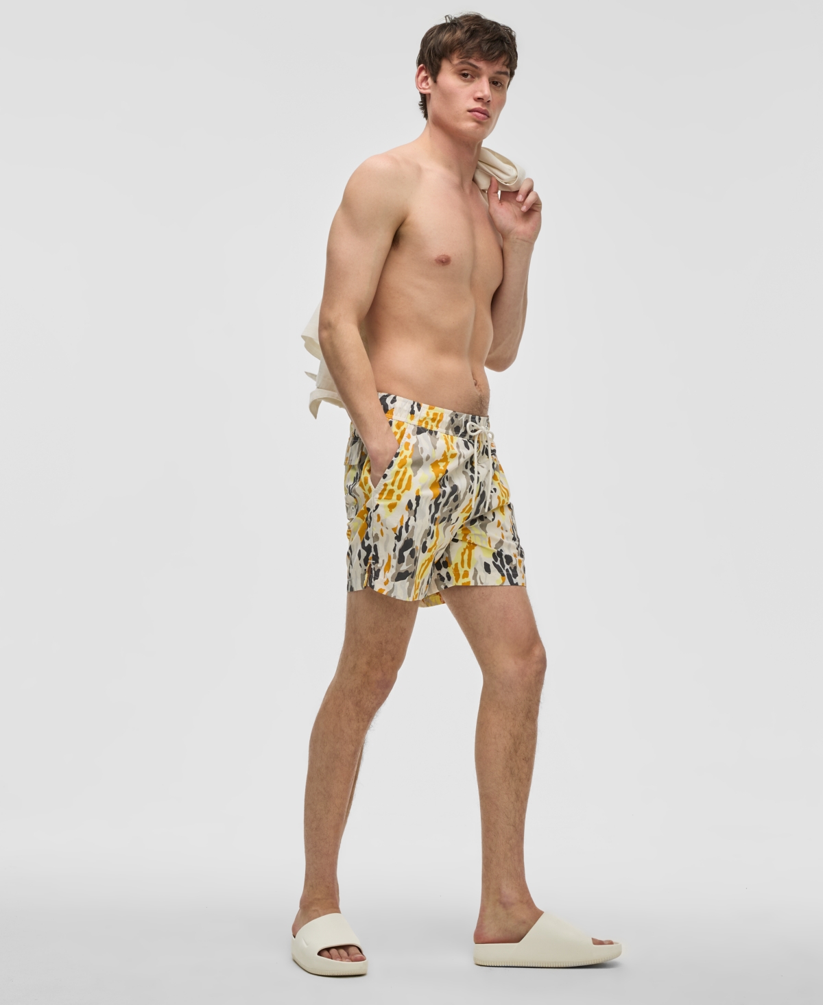 Mode Of One Men's Fashion Animal Regular-fit Printed Swim Trunks, Exclusively At Macy's In Bleached Oak