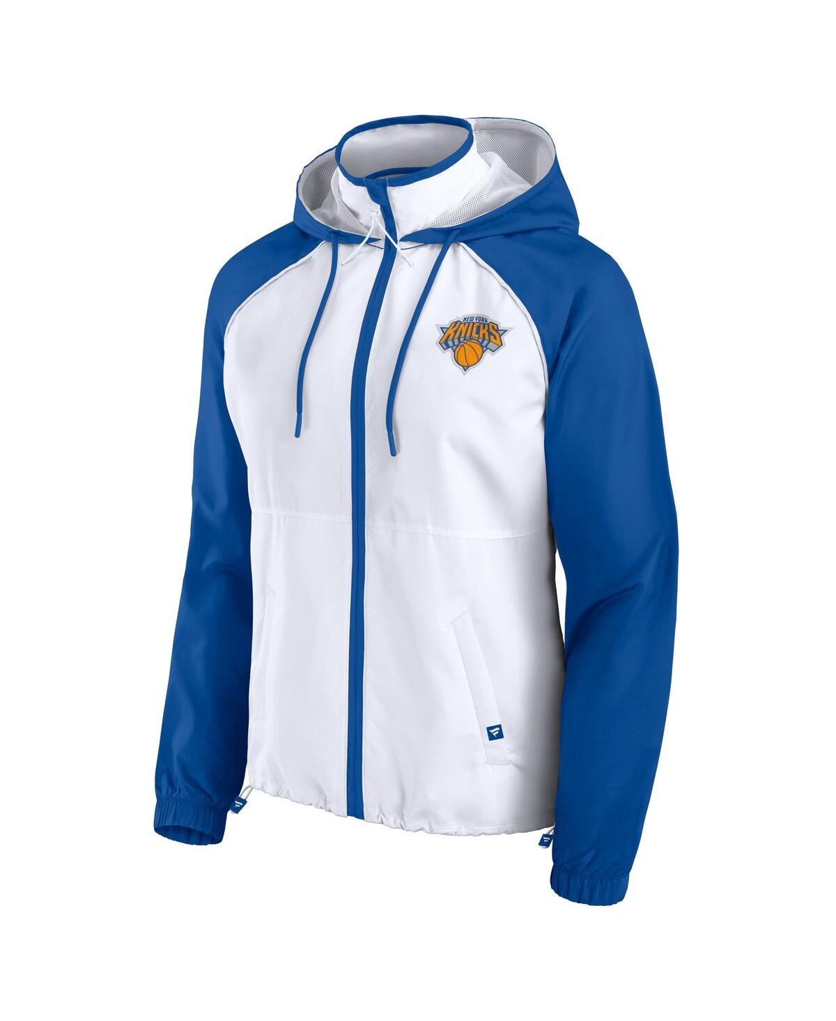 Fanatics Women's White/blue New York Knicks Anorak Raglan Full-zip Hoodie Jacket In White,blue