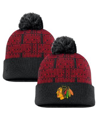 Fanatics - Men's Black/Red Chicago Blackhawks Fundamental Empty Net Cuffed Knit Hat with Pom