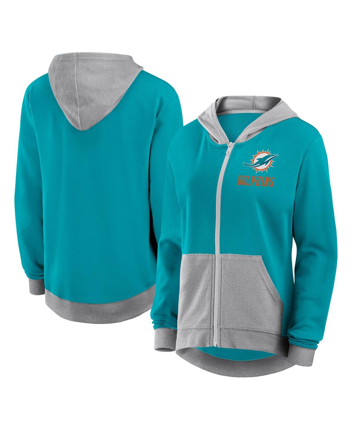 Women's Aqua Miami Dolphins Hit It French Terry Full-Zip Hoodie - Aqua