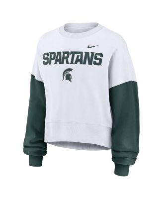 Women's White Michigan State Spartans Color-Block Oversized Cropped Pullover Sweatshirt
