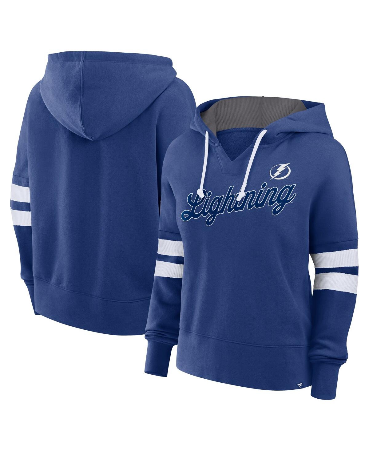 Fanatics Women's Blue Tampa Bay Lightning Seize Fleece Pullover Hoodie In Blue,white