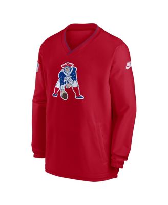 Men's Red New England Patriots 2024 Sideline Throwback Logo Long Sleeve V-Neck Windshirt