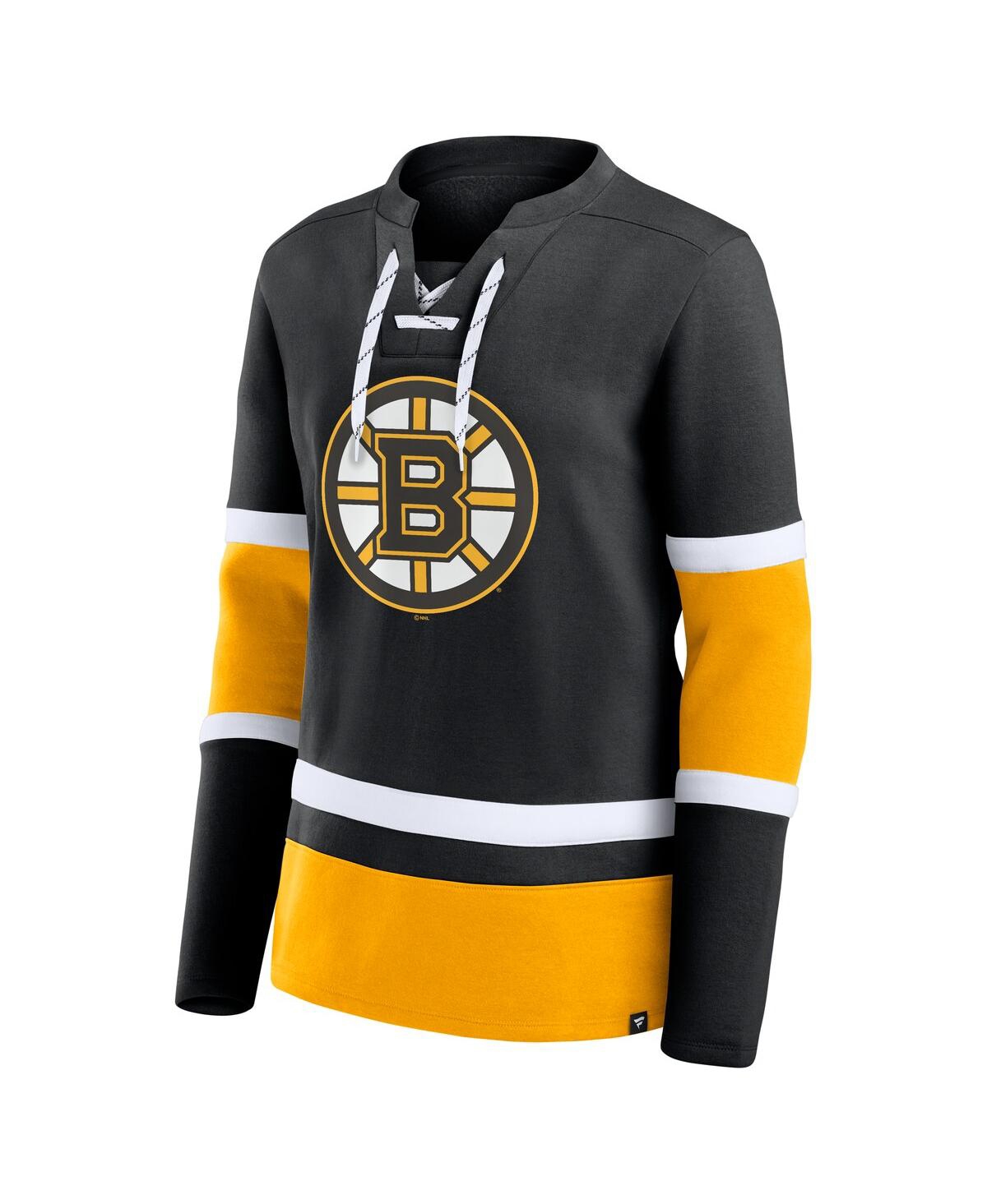 Fanatics Women's Black Boston Bruins Prime Time Lace-up Long Sleeve T-shirt In Black,gold
