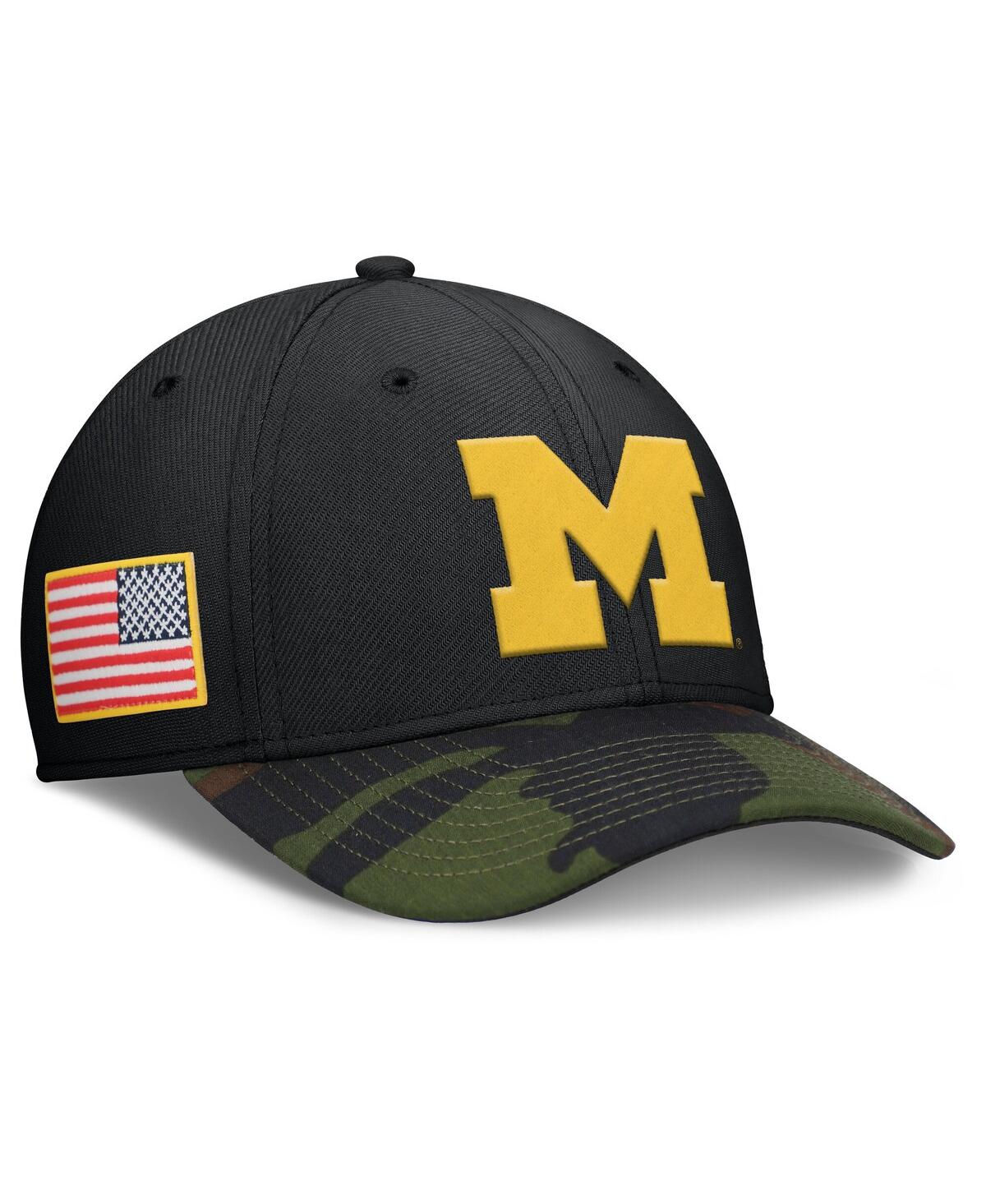 JORDAN MEN'S BLACK/CAMO MICHIGAN WOLVERINES 2024 MILITARY APPRECIATION RISE SWOOSH PERFORMANCE FLEX HAT 