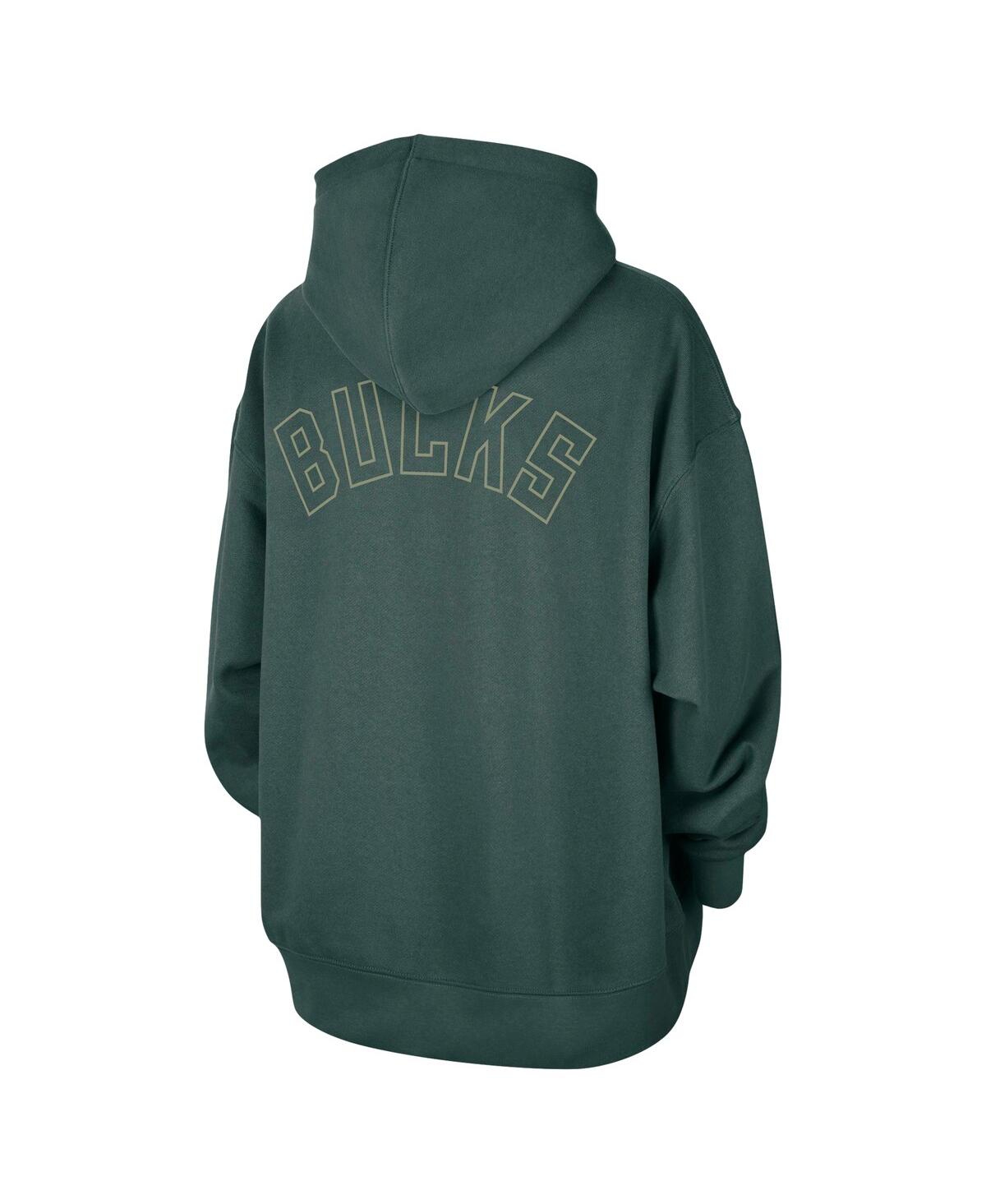 JORDAN WOMEN'S GREEN MILWAUKEE BUCKS COURTSIDE STATEMENT EDITION OVERSIZE PULLOVER HOODIE 