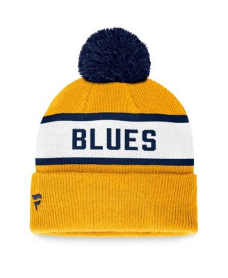 Men's Gold St. Louis Blues Fundamental Wordmark Cuffed Knit Hat with Pom