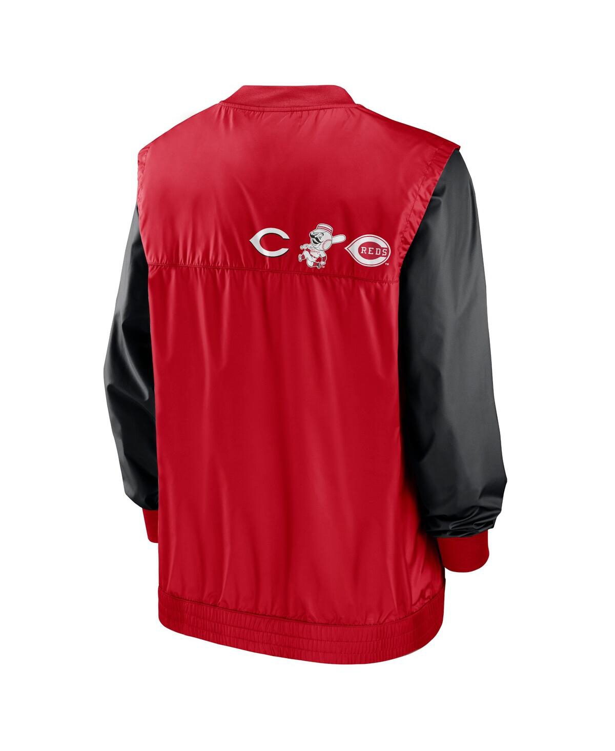 NIKE MEN'S WHITE/RED CINCINNATI REDS REWIND WARMUP V-NECK PULLOVER JACKET