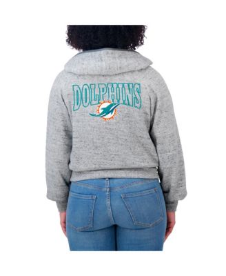 Women's Heather Gray Miami Dolphins Speckled Fleece Cropped Full-Zip Hoodie