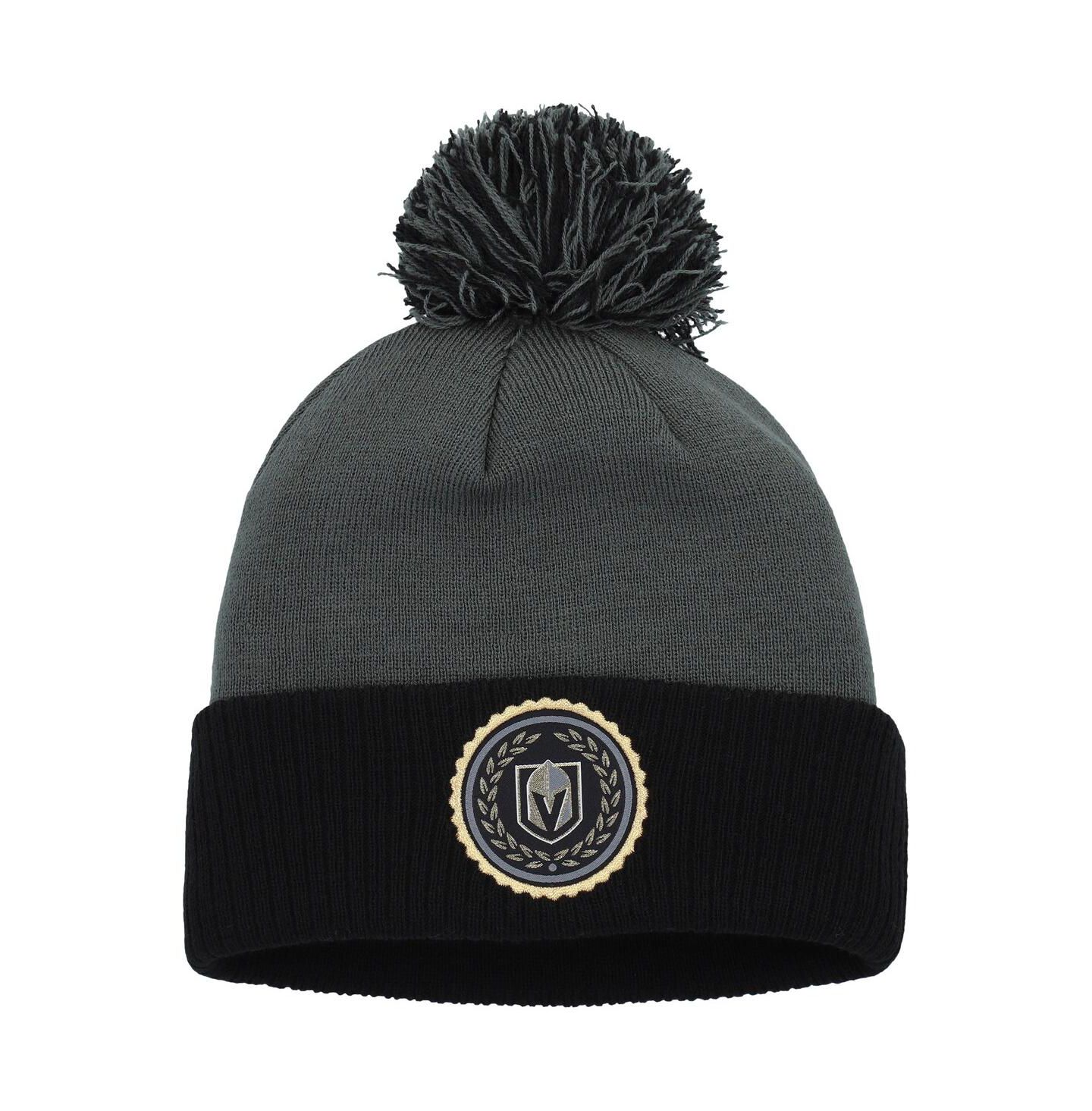 Женская шапка adidas Gray Vegas Golden Knights Laurel Cuffed with Pom Knit Hat — фото 1