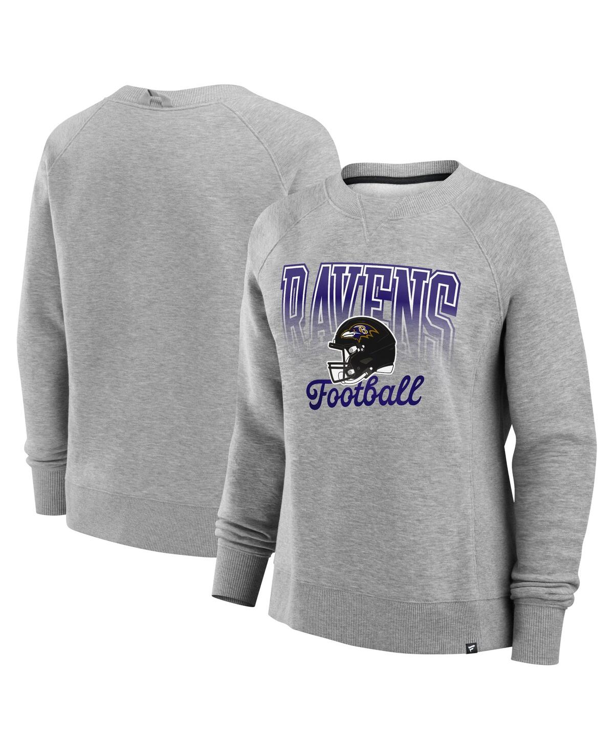 FANATICS WOMEN'S HEATHER GRAY BALTIMORE RAVENS HIT HARD FLEECE PULLOVER SWEATSHIRT 