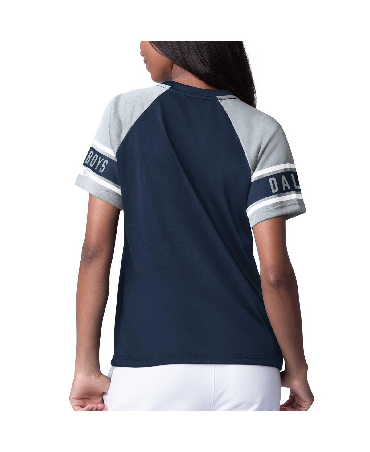 Shop Starter Women's Navy Dallas Cowboys 1st Rounder Color Block Raglan Top In Navy,gray