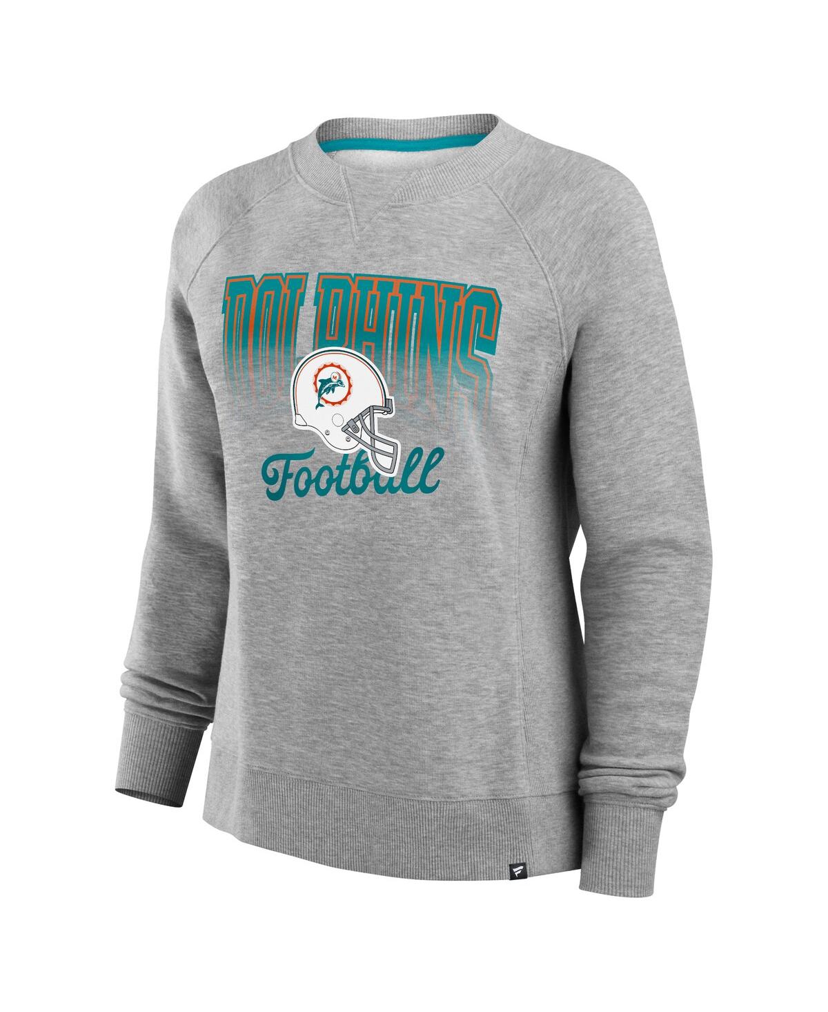 FANATICS WOMEN'S HEATHER GRAY MIAMI DOLPHINS HIT HARD FLEECE PULLOVER SWEATSHIRT 