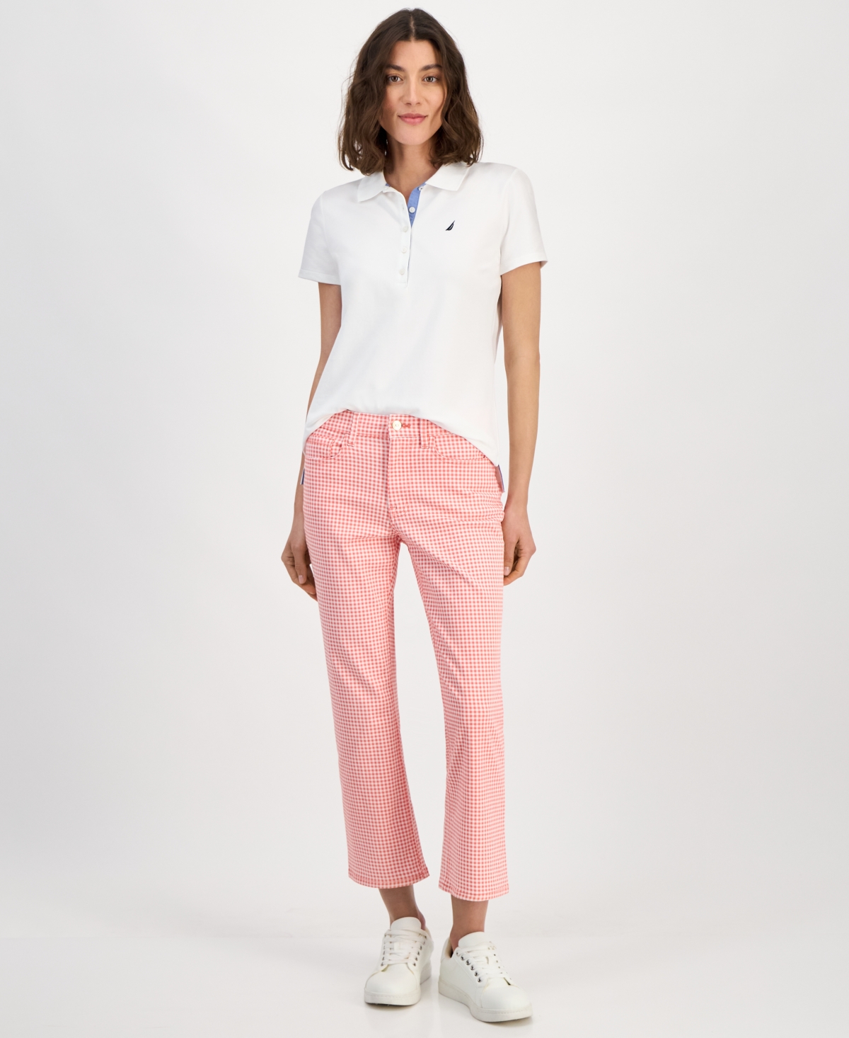 Women's Gingham Cropped Straight-Leg Pants - Bloom/ Bright White