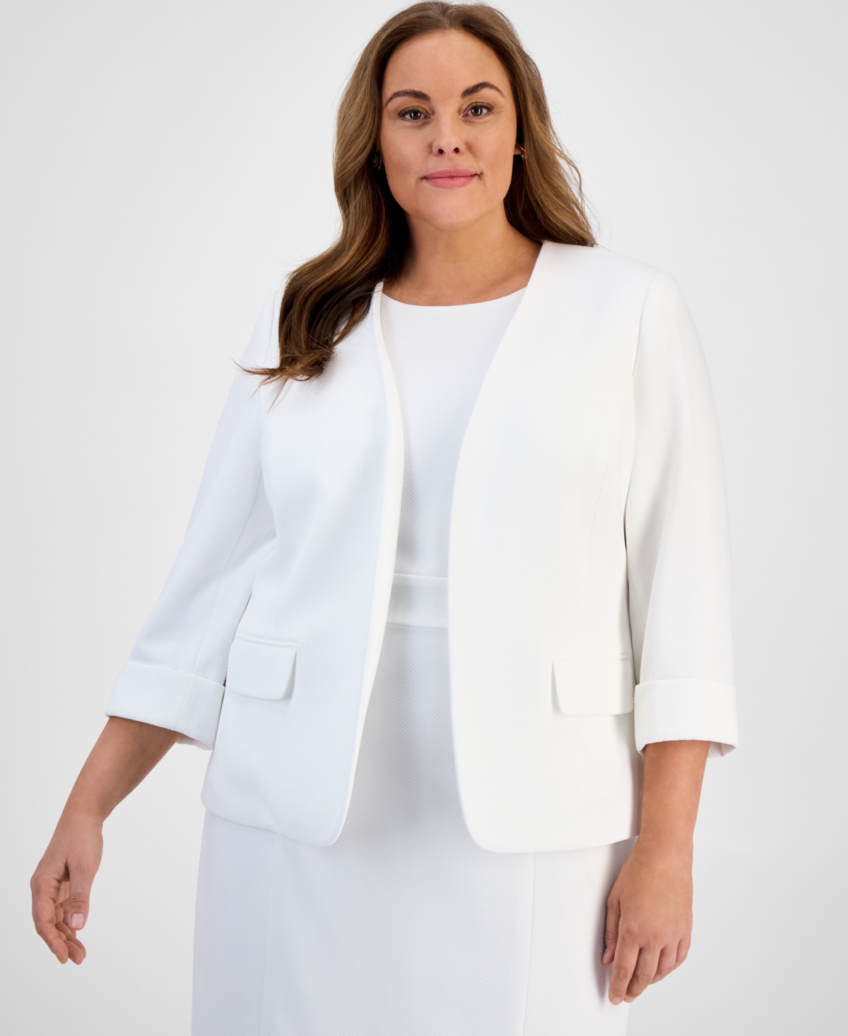 Kasper Plus Size Open Front Blazer In Lily White