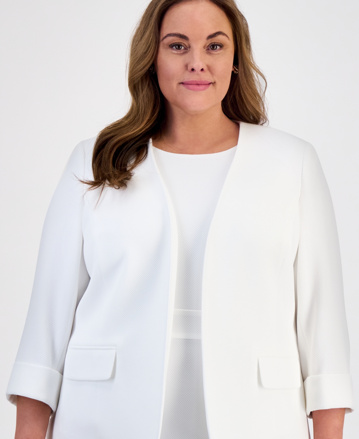 Kasper Plus Size Open Front Blazer In Lily White