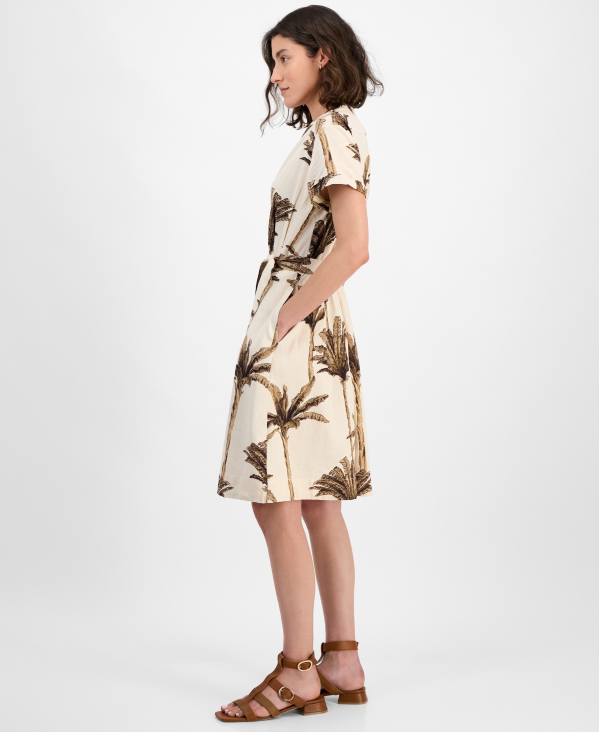 Nautica Jeans Women's Palm-print Short-sleeve Shirtdress In Parchment Multi