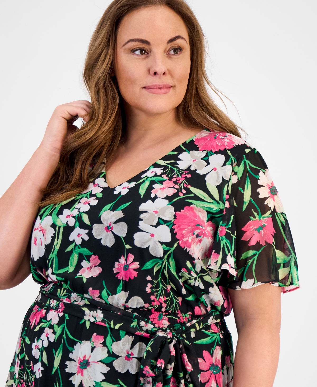 Kasper Plus Size Floral-print Maxi Dress In Black Multi
