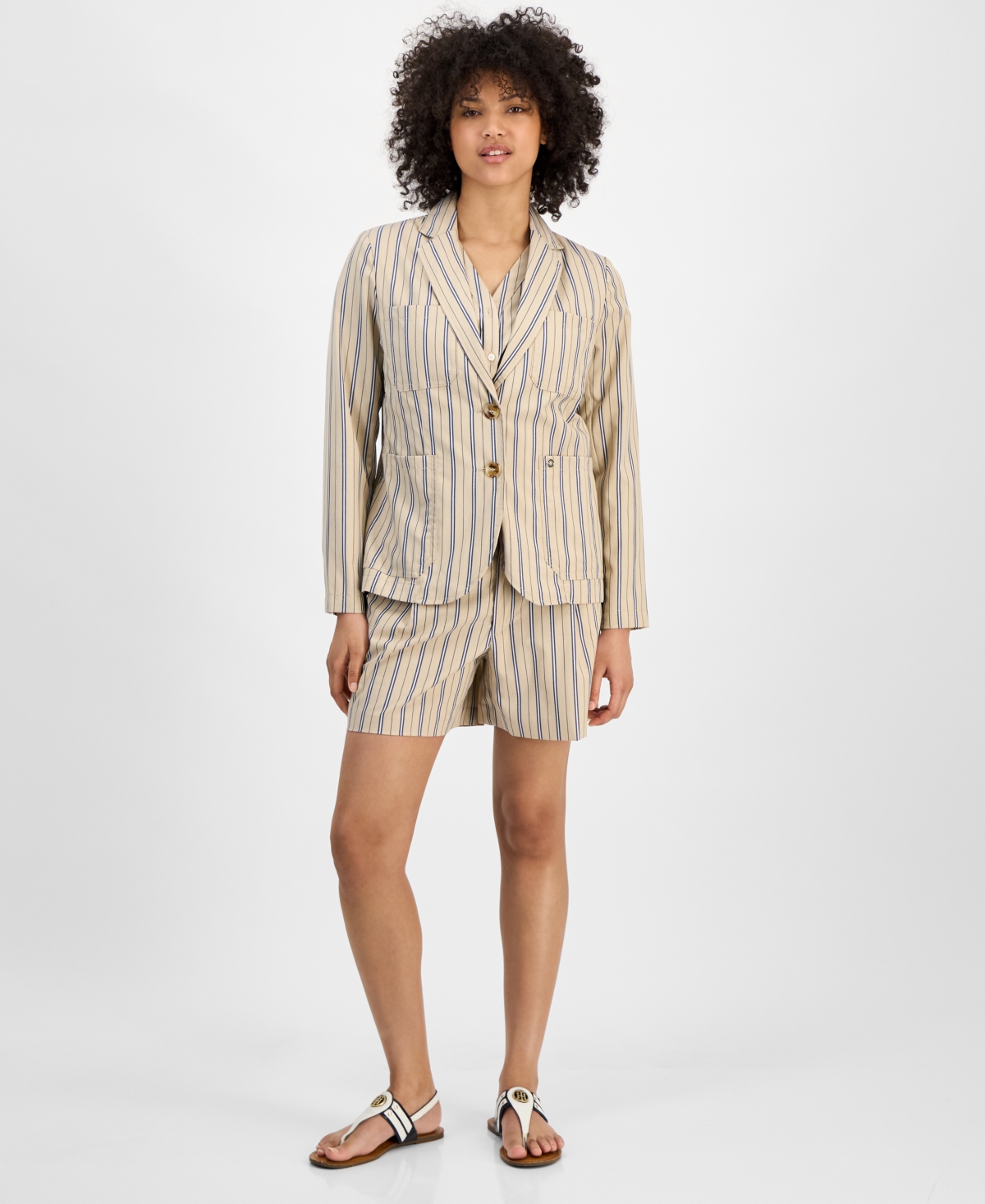 Tommy Hilfiger Women's Striped Two-button Blazer In Irish Cream Multi