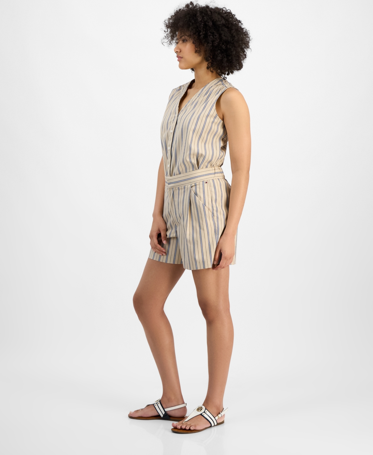 Tommy Hilfiger Women's Striped Clean-front Shorts In Irish Cream Multi